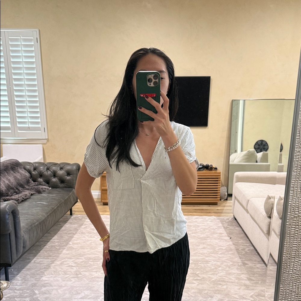 Set of 2 women’s top: striped white shirt and brown suede shirt